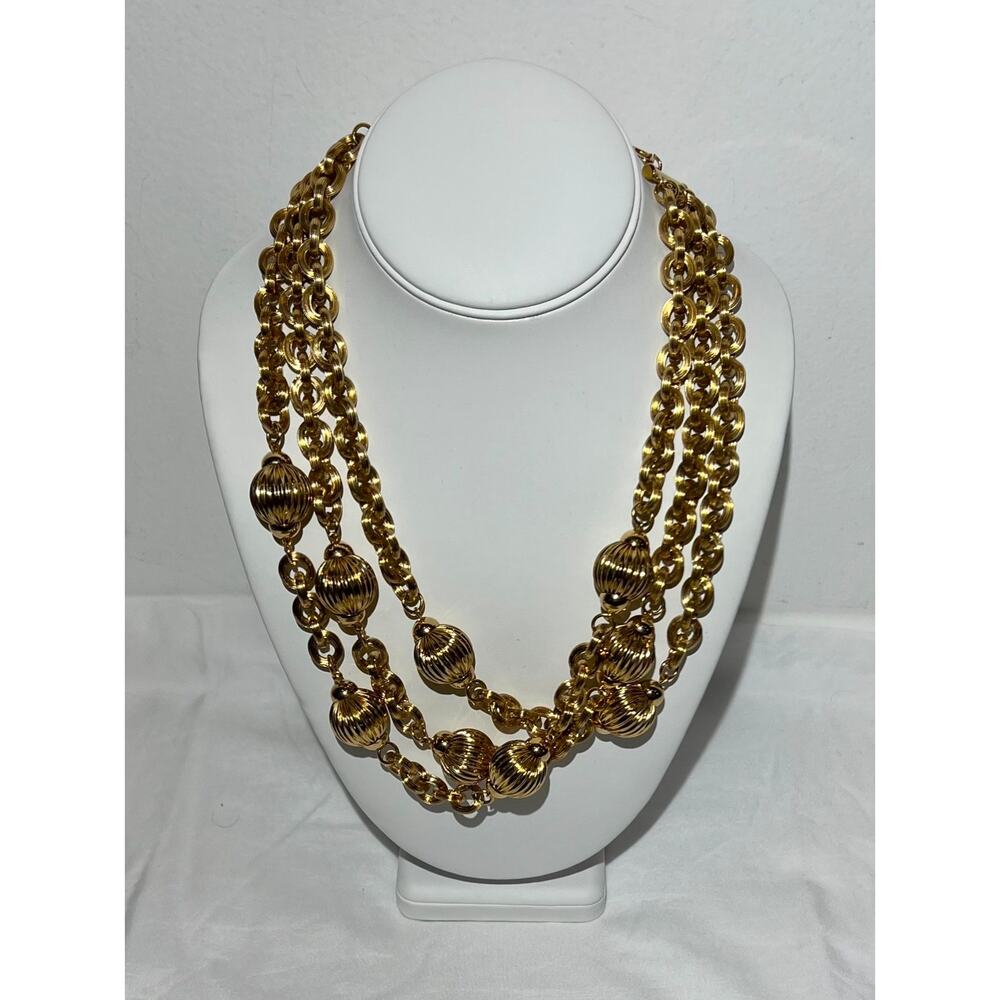 Vintage Givenchy Textured Station Multi-Strand Necklace